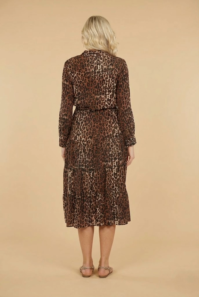 Johnny Was Workshop Leopard Western Tiered Silk Midi Dress Boho Chic W37624