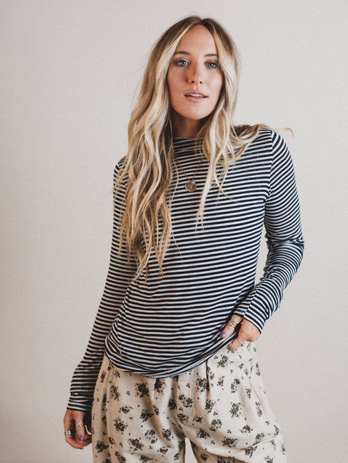 Dream Again Striped Top - Navy - Pre Order