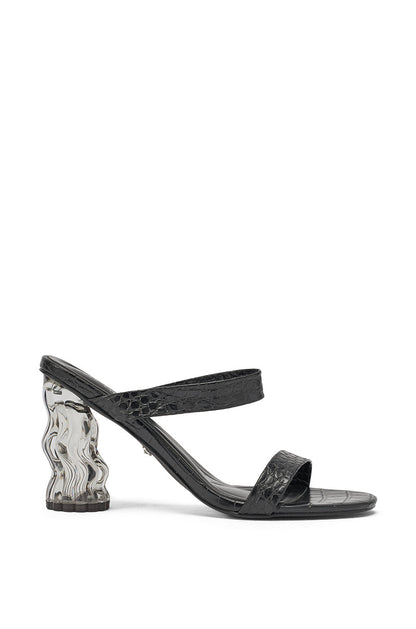 AKIRA GOLD ZARIA BLACK CLEAR HEEL SLIP ON SANDAL