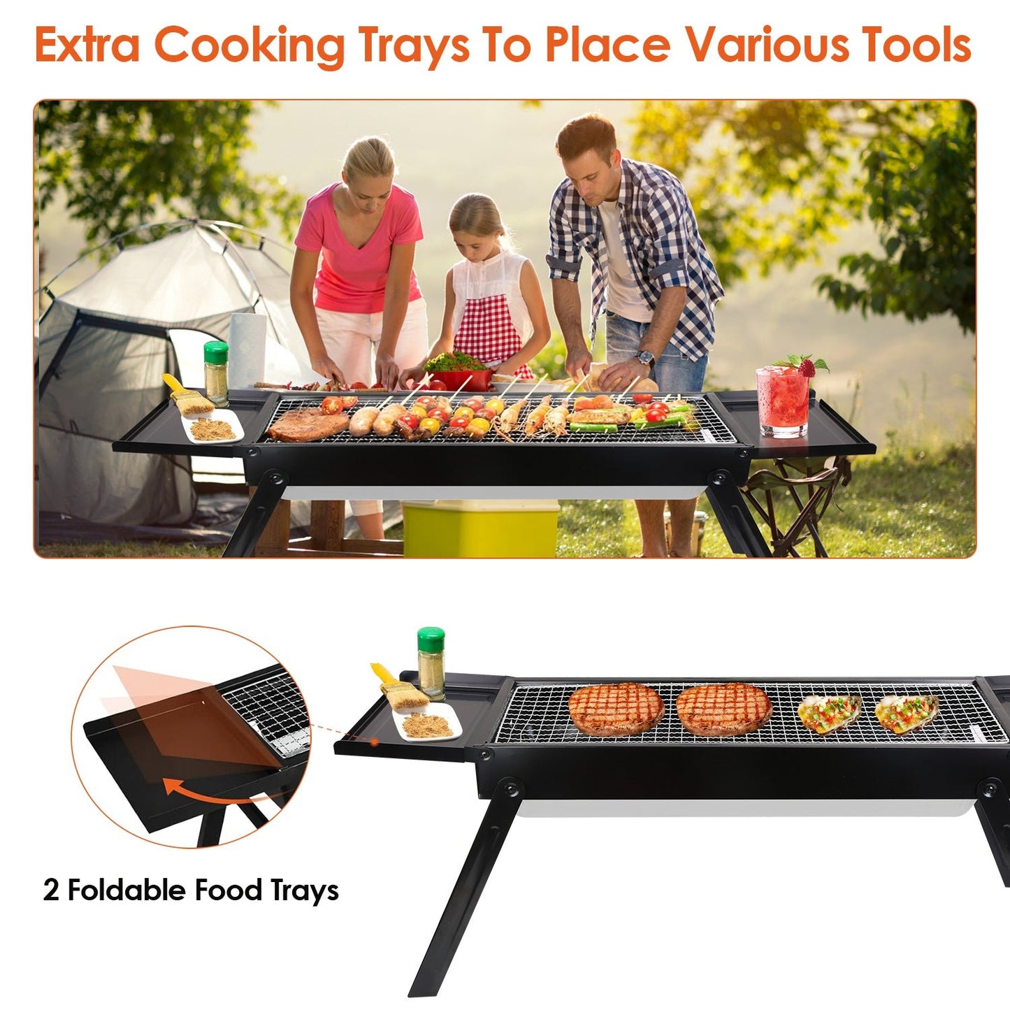 Foldable Charcoal BBQ Grill with Pullout Ash Drawer Tray