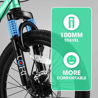 20" Kids Mountain Bike | Ages 6-12 | 7-Speed Shimano, Disc Brake & Front Suspension