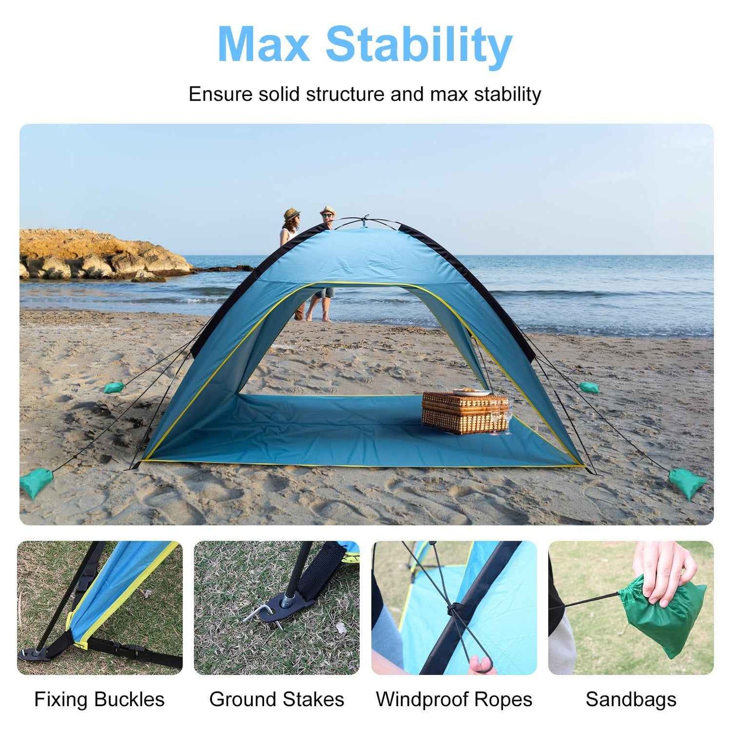 4-6 Person Beach Tent Canopy – UPF 50+ Sun Shelter