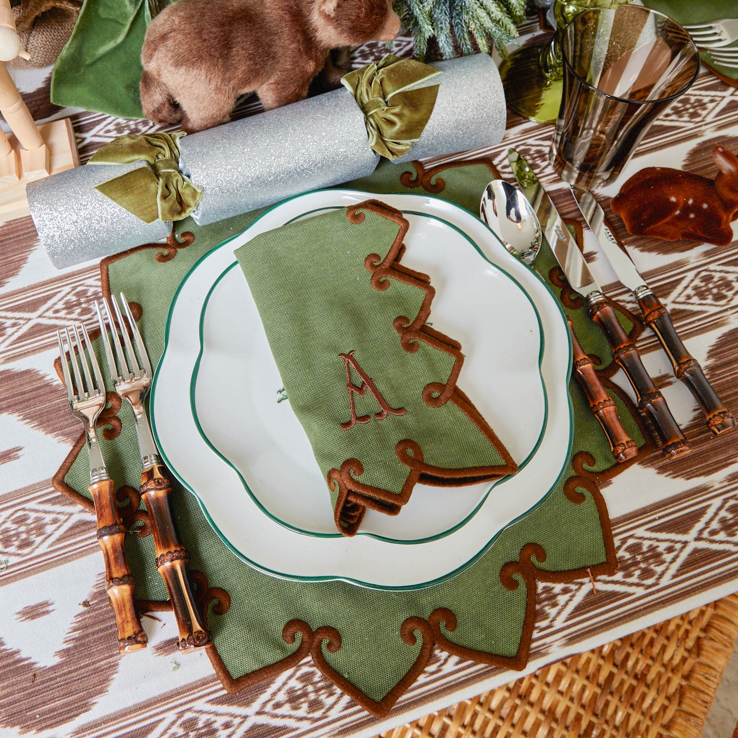 Forest Green & Brown Angelina Napkins (Set of 4)