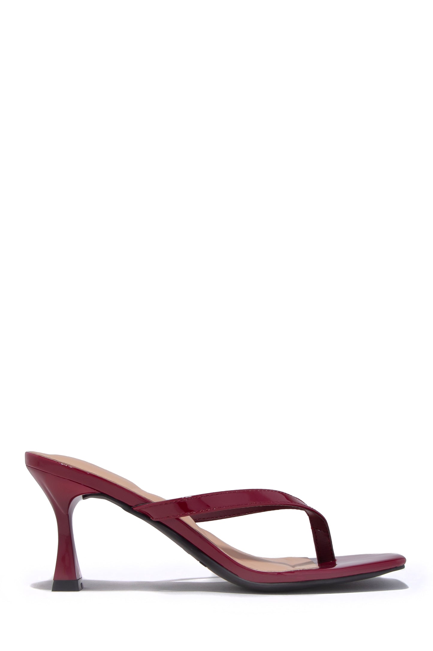 Angelie Mid Heel Thong Mules - Wine Patent