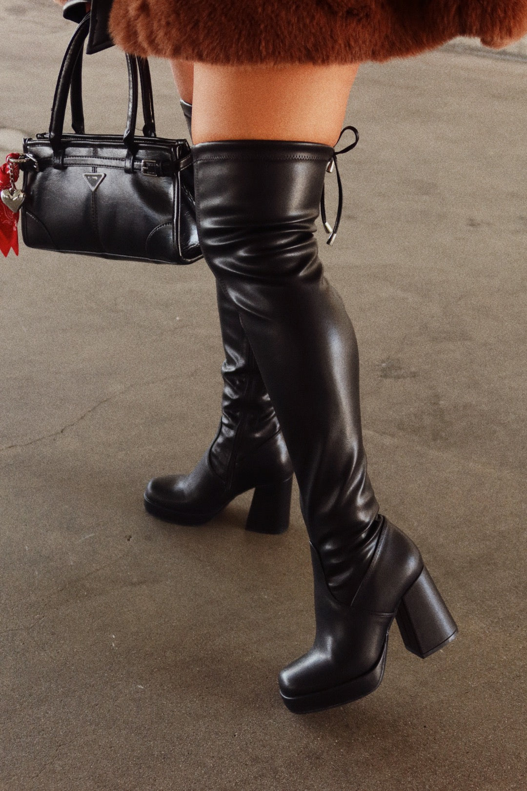 Ayanna Over The Knee Block Heel Boots - Black