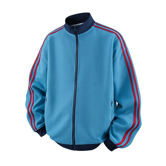 Men's Striped Waffle-Knit Retro Sports Jacket