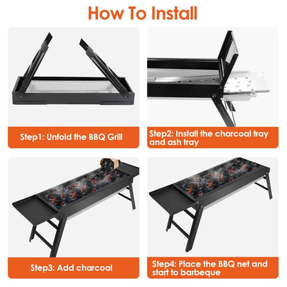 Foldable Charcoal BBQ Grill with Pullout Ash Drawer Tray