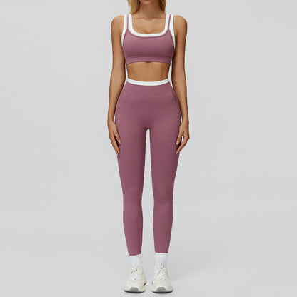 Women's Contrast Sports Bra & Leggings or Wide-Leg Flared Pants Set – Active Workout Set
