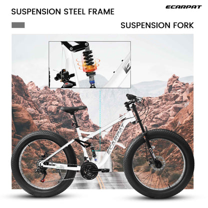 26" Full-Suspension Fat Tire Mountain Bike | Shimano 21-Speed, 4" Tires & Disc Brakes