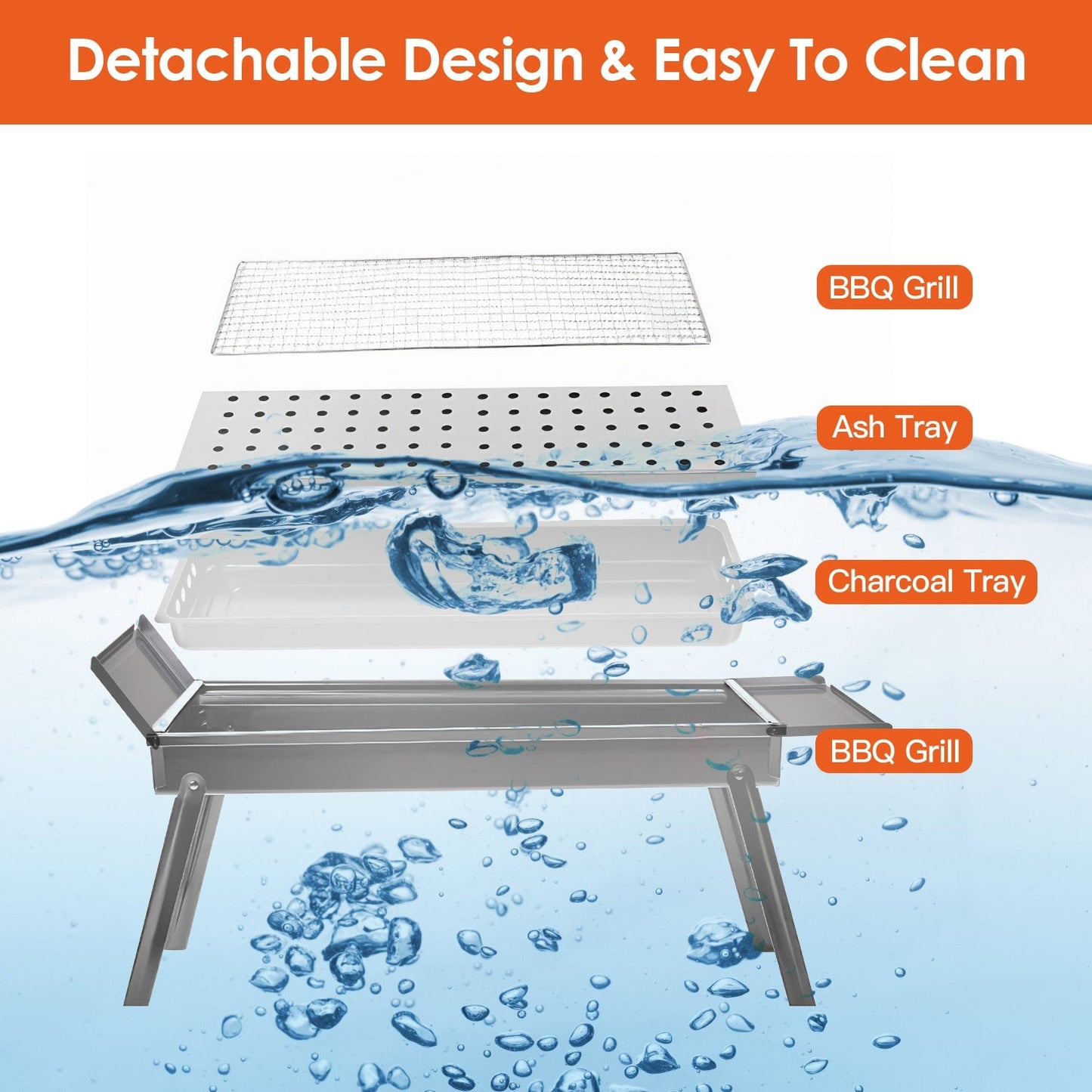 Foldable Charcoal BBQ Grill with Pullout Ash Drawer Tray