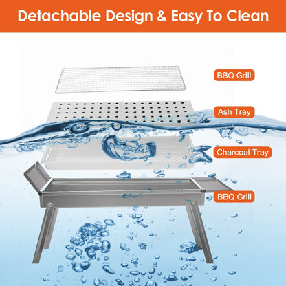 Foldable Charcoal BBQ Grill with Pullout Ash Drawer Tray