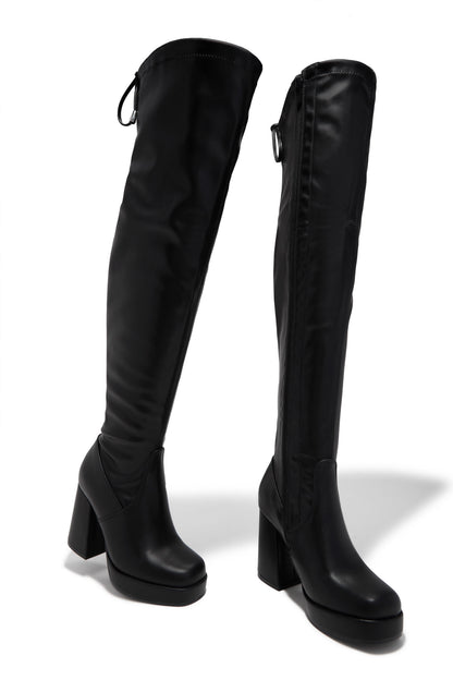 Ayanna Over The Knee Block Heel Boots - Black