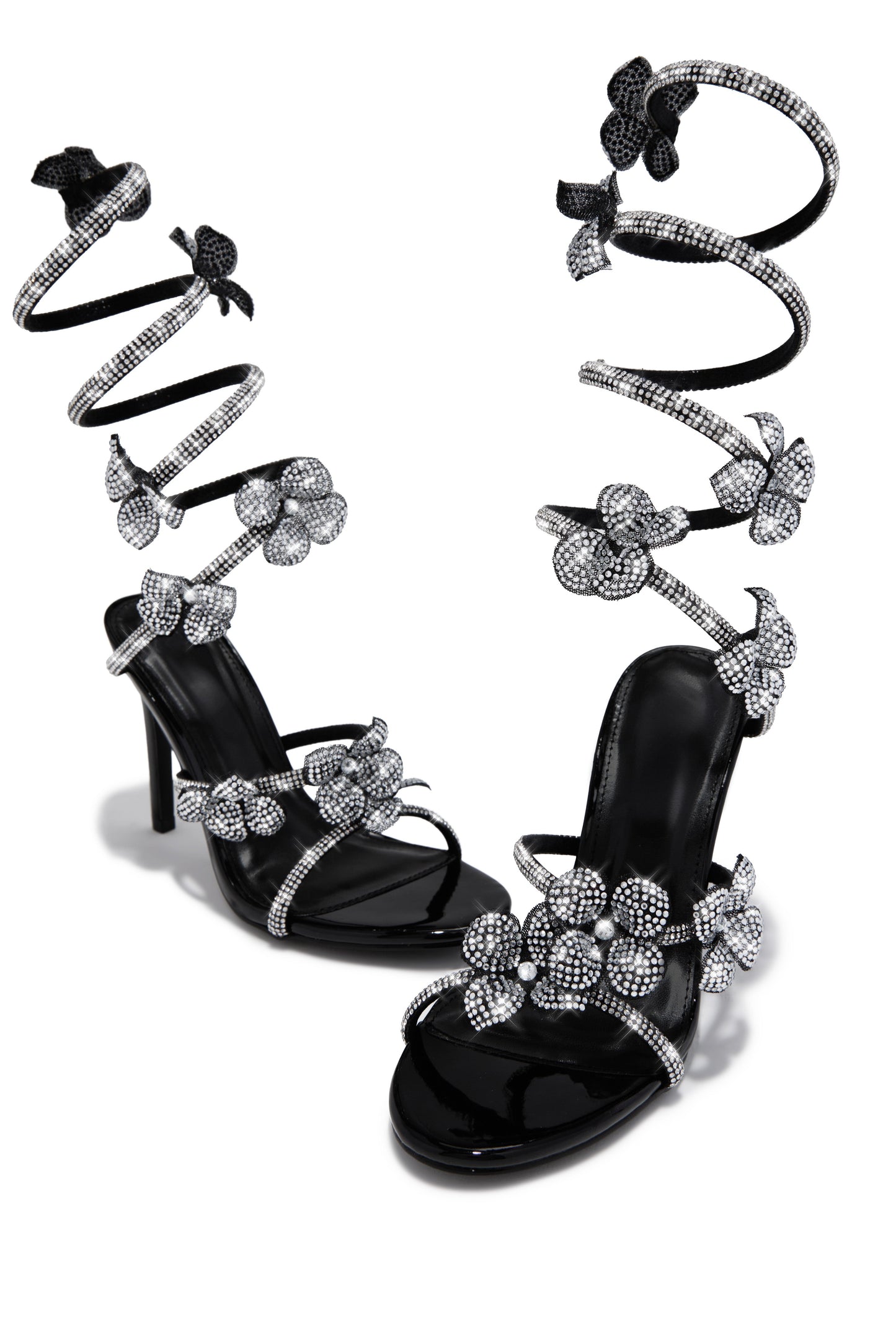 Flora Embellished Around The Ankle Coil Heels - Black