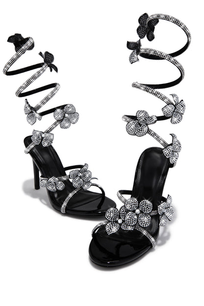 Flora Embellished Around The Ankle Coil Heels - Black