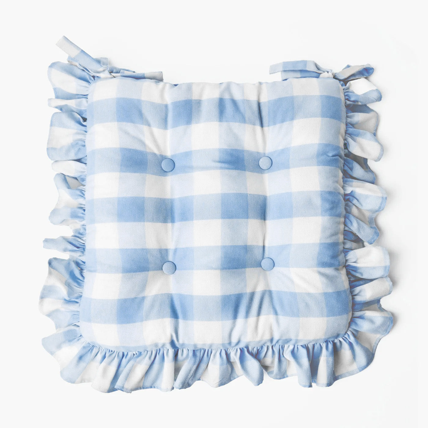 Blue Gingham Ruffle Seat Pad Cushion