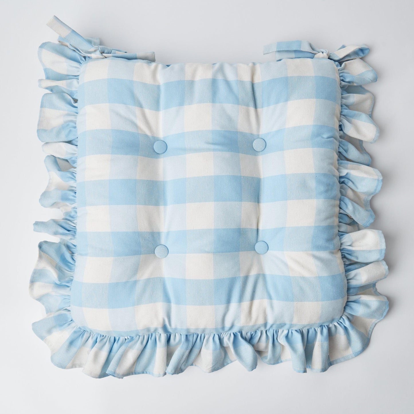 Blue Gingham Ruffle Seat Pad Cushion (Set of 4)