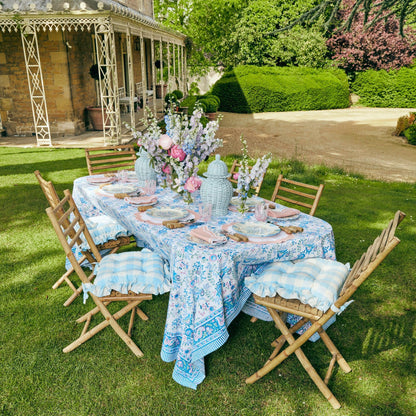Blue Gingham Ruffle Seat Pad Cushion (Set of 4)