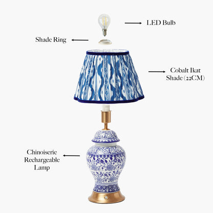 Chinoiserie Rechargeable Lamp with Cobalt Ikat Shade (22cm)