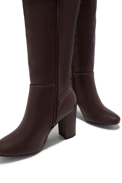 Colette Wide Fit Block Heel Boots - Brown