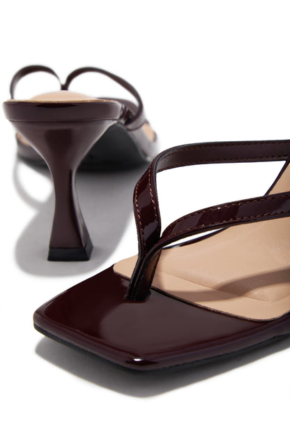 Angelie Mid Heel Mules - Brown PAT