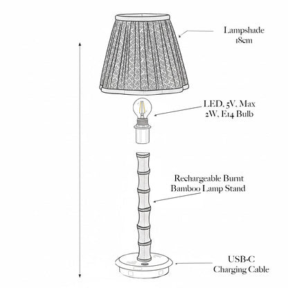 Burnt Bamboo Rechargeable Lamp with Chocolate & Olive Lotus Shade (18cm)