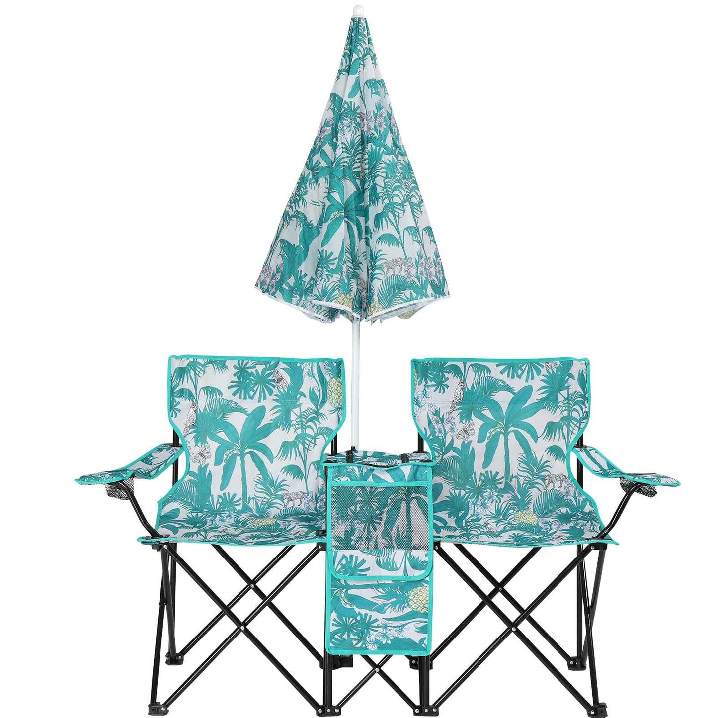 2-Seat Folding Outdoor Chair with Removable Umbrella | Fishing, Beach & Camping