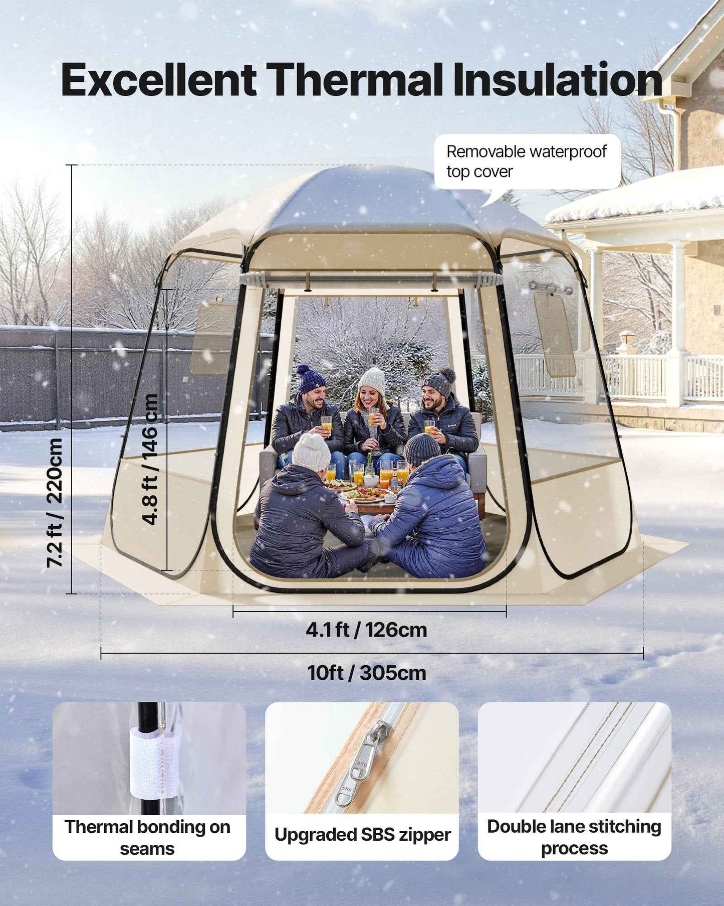Clear Bubble Dome Tent | 10x9.2 FT Pop-Up Igloo for 4-8 People | 540° Panoramic View