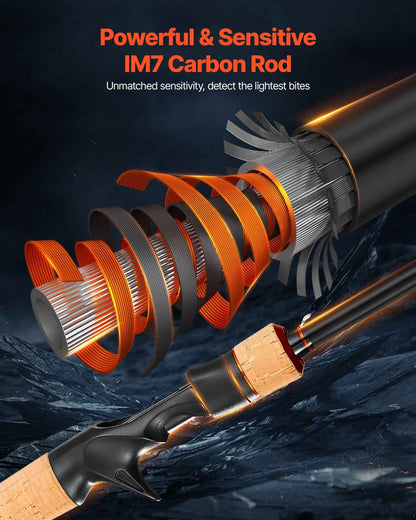IM7 Carbon Fiber Baitcasting Rod & Reel Combo — 7 ft Bass Fishing
