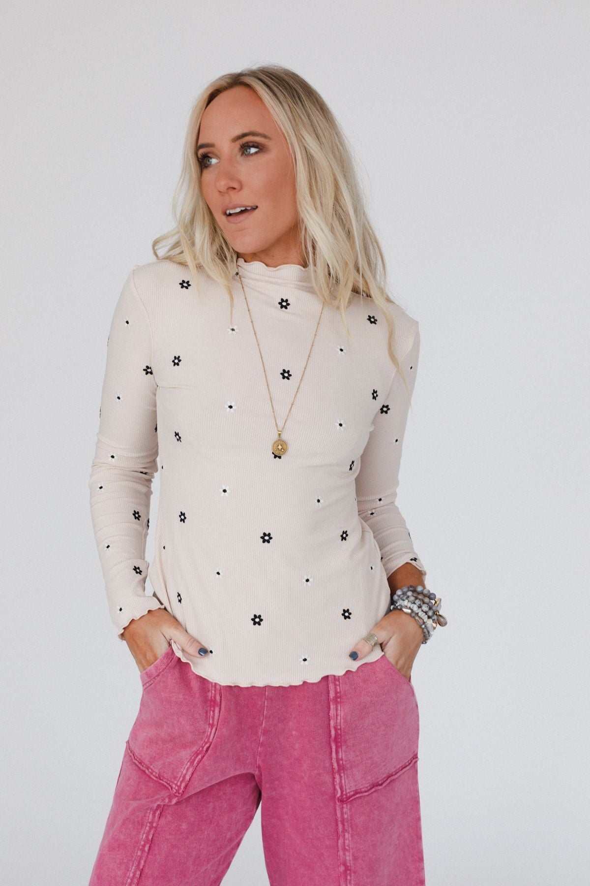 Briana Mock Neck Top - Ecru - Pre Order