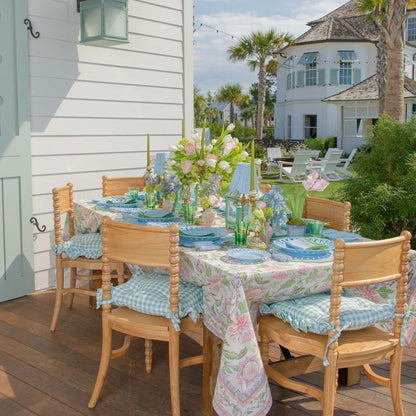 Duck-egg Blue Gingham Ruffle Seat Pad Cushion