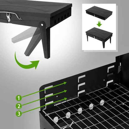 Portable Square Charcoal Grill – Compact Steel BBQ for Camping & Picnics