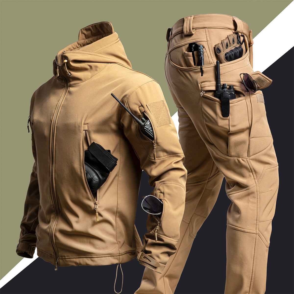Men's Camouflage Winter Shell Jacket & Pants Suit – Waterproof Windproof Outdoor Set
