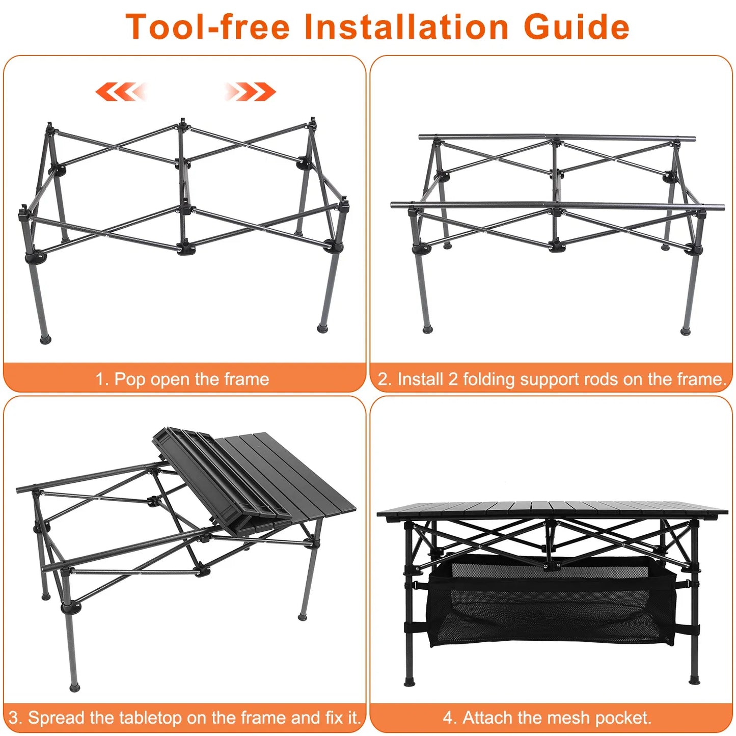 Foldable Camping Table with Mesh Basket & Carry Bag