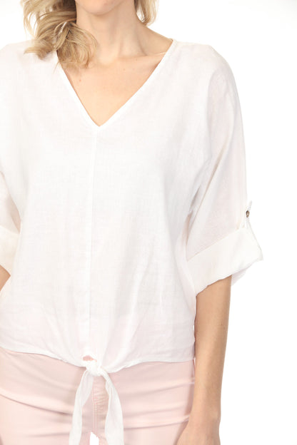 Charlie B Roll-Up Sleeve with Front Tie Top C4603-256C