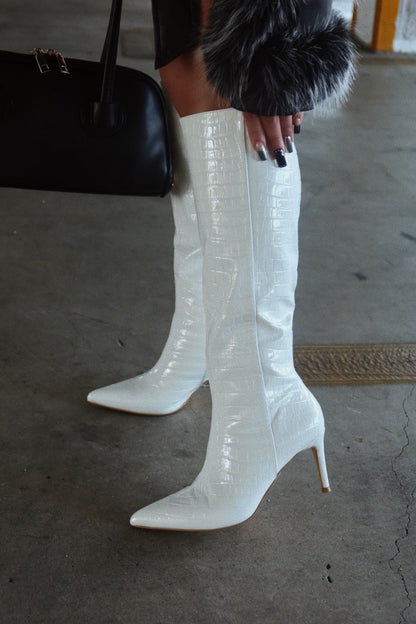Chrissy Mid Heel Boots - White