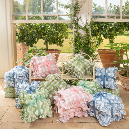 Frilled Green Ikat Seat Pad Cushion