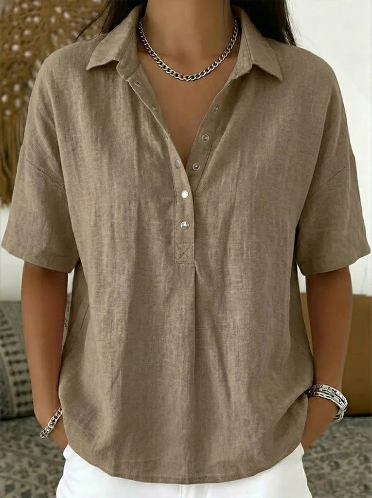 Women's Short-Sleeve Button Pullover Shirt
