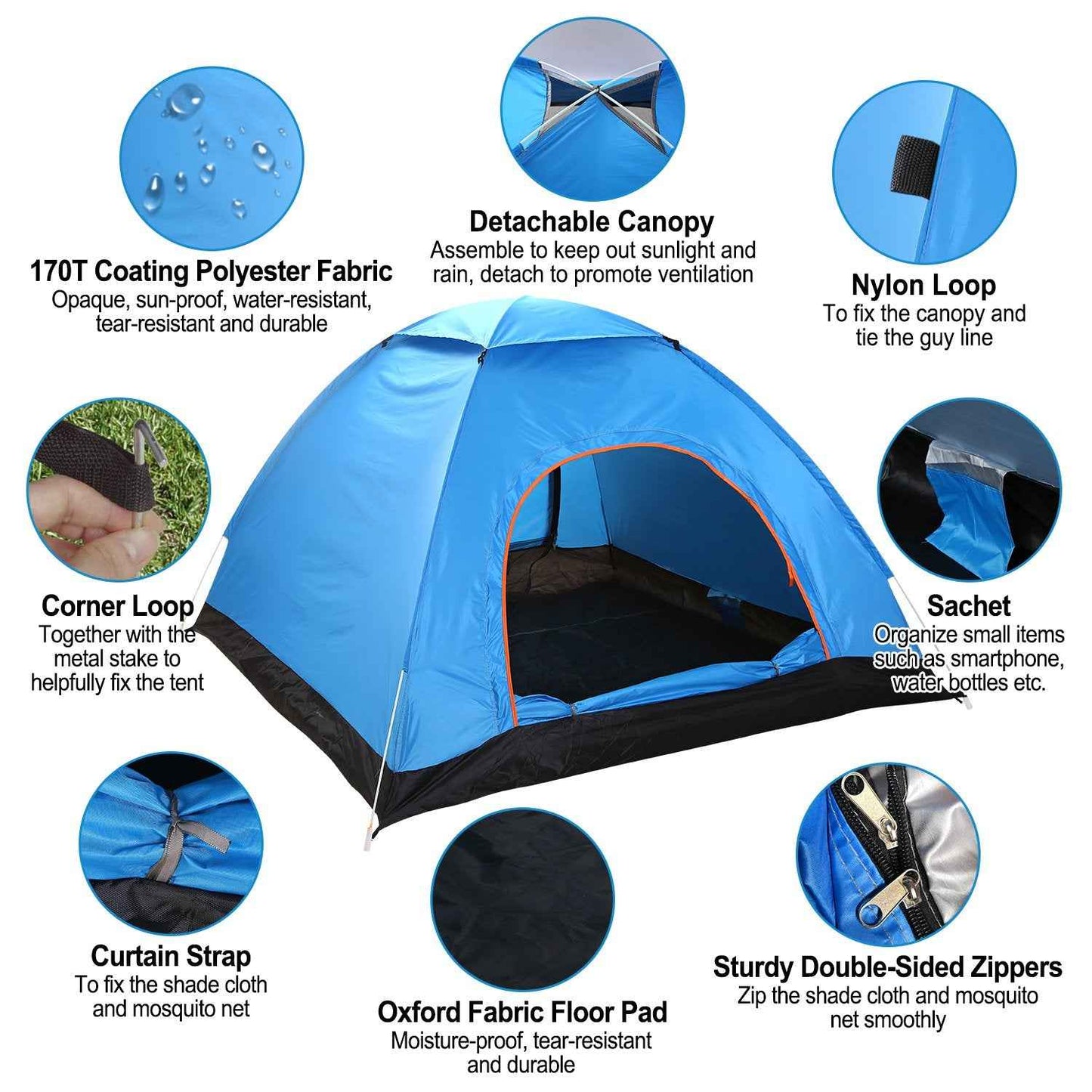 Pop-Up Camping Tent – 3-4 Person, Instant Setup with Mosquito Net & Carry Bag