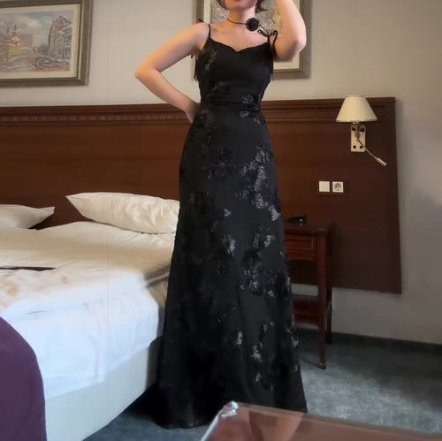Black Jacquard Strap Maxi Dress
