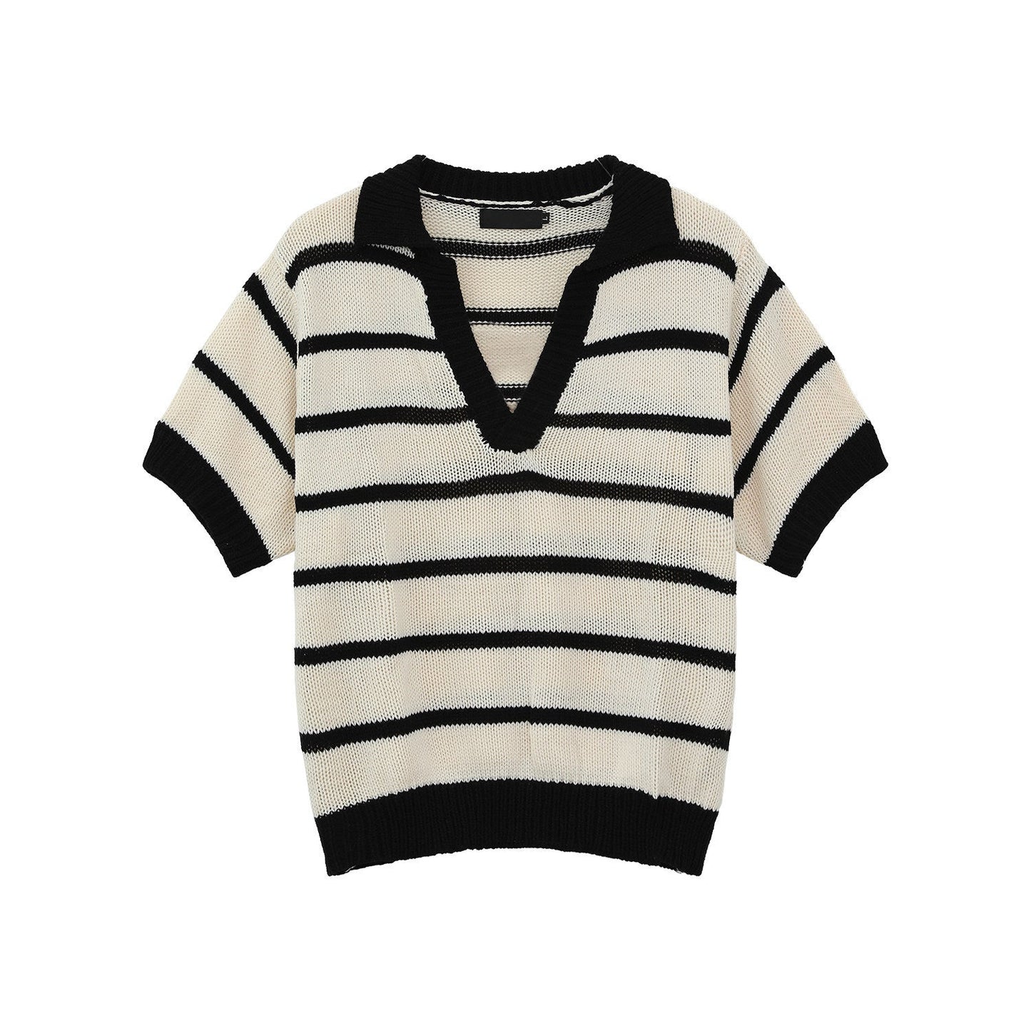 Men's Striped Color-Block V-Neck Knit Short-Sleeve T-Shirt