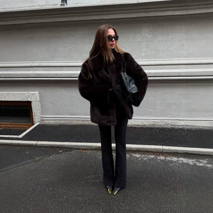 Women's Mid-Length Faux Fur Coat – Black