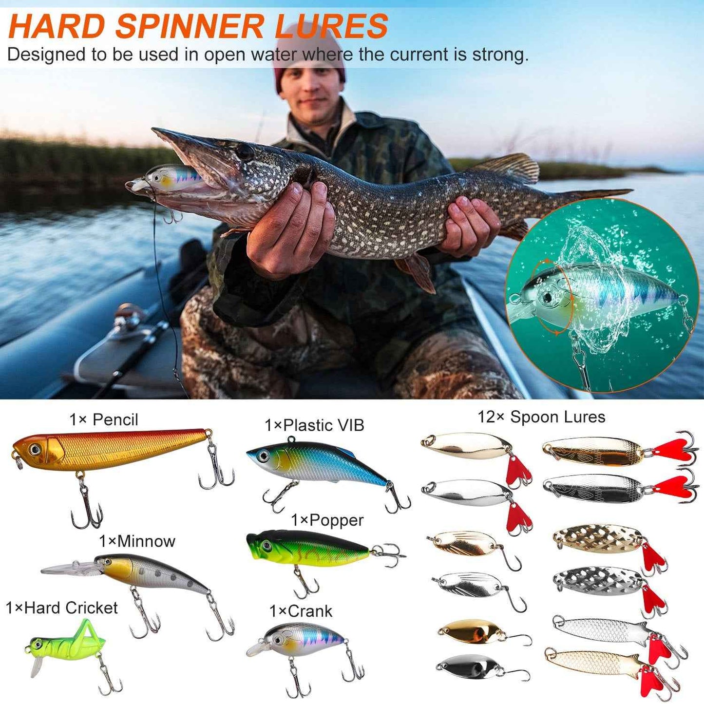 375-Piece Fishing Lure & Bait Kit with 2-Layer Tackle Box