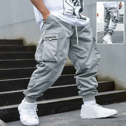 Men's Multi-Pocket Cargo Pants – Loose Fit, Drawstring, 7 Colors, S–3XL