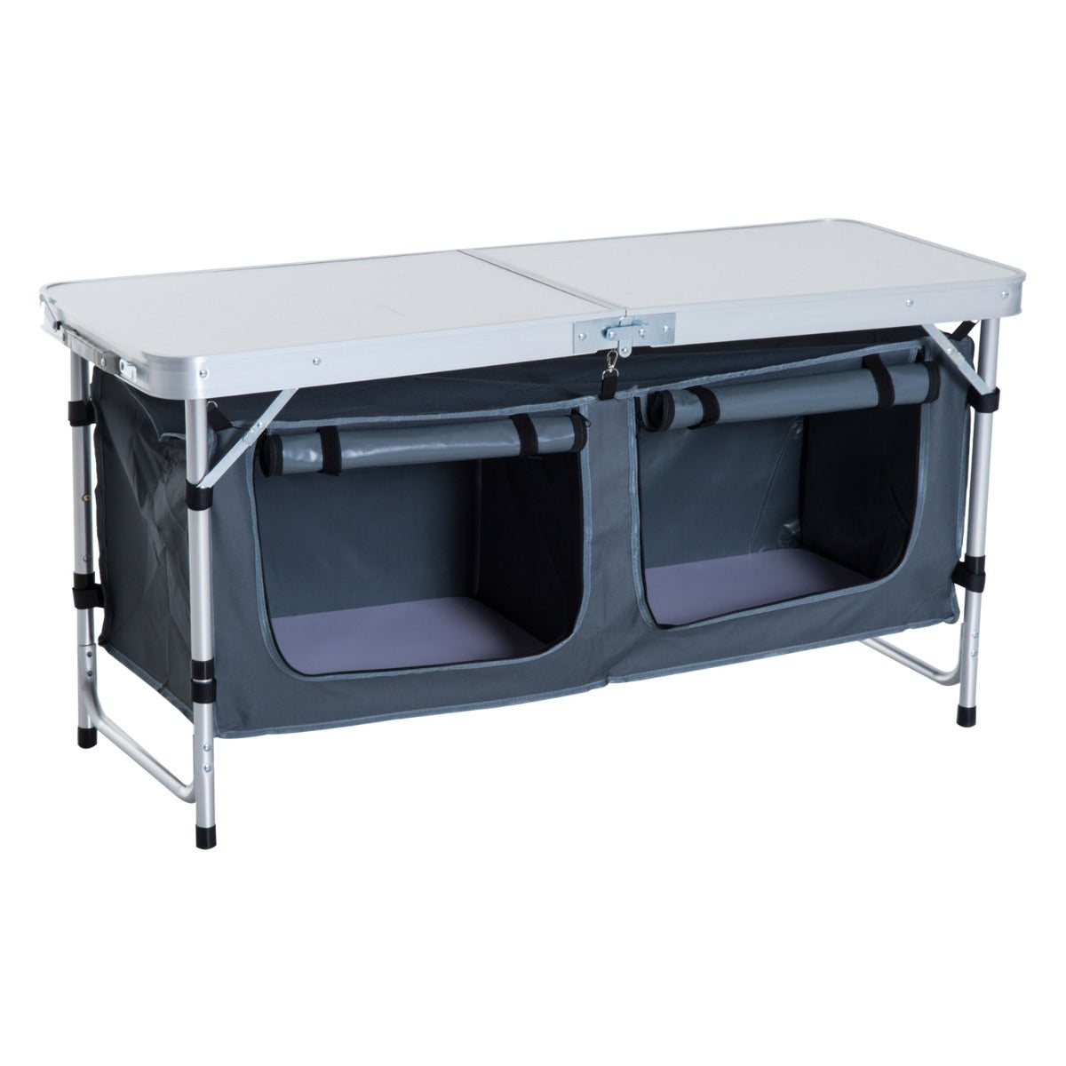 47" Aluminum Folding Camping Table with Storage Organizer | 3-Height Adjustable