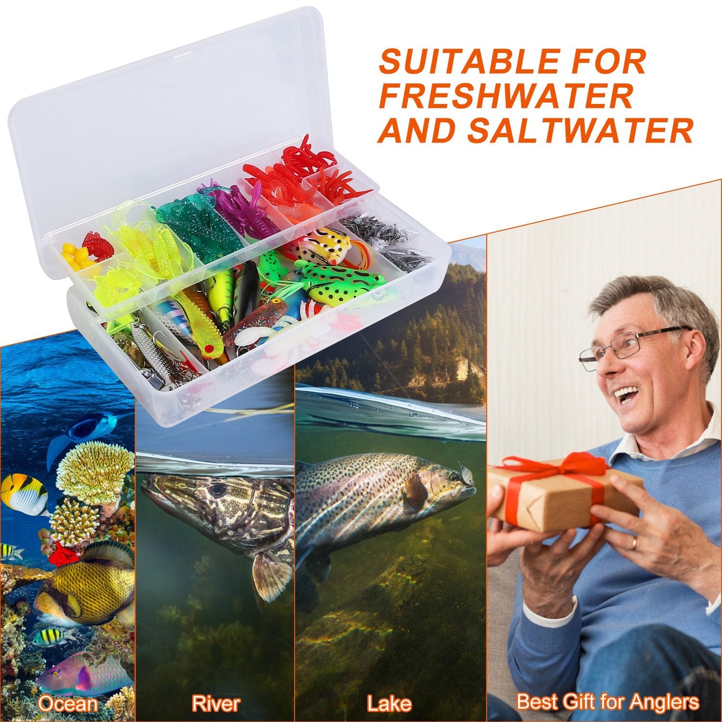 375-Piece Fishing Lure & Bait Kit with 2-Layer Tackle Box