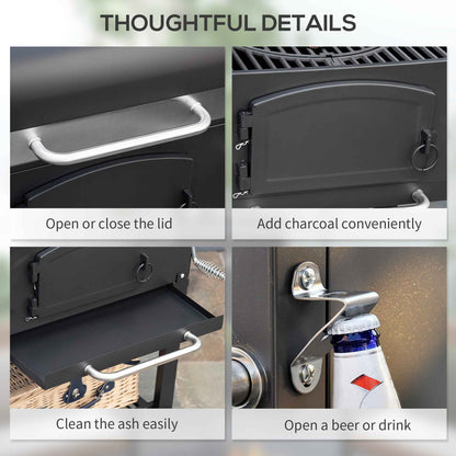 Charcoal BBQ Grill | 371 Sq In with Adjustable Height, Folding Shelves & Thermometer