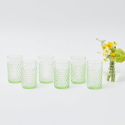 Emerald Hobnail Glasses (Set of 6)