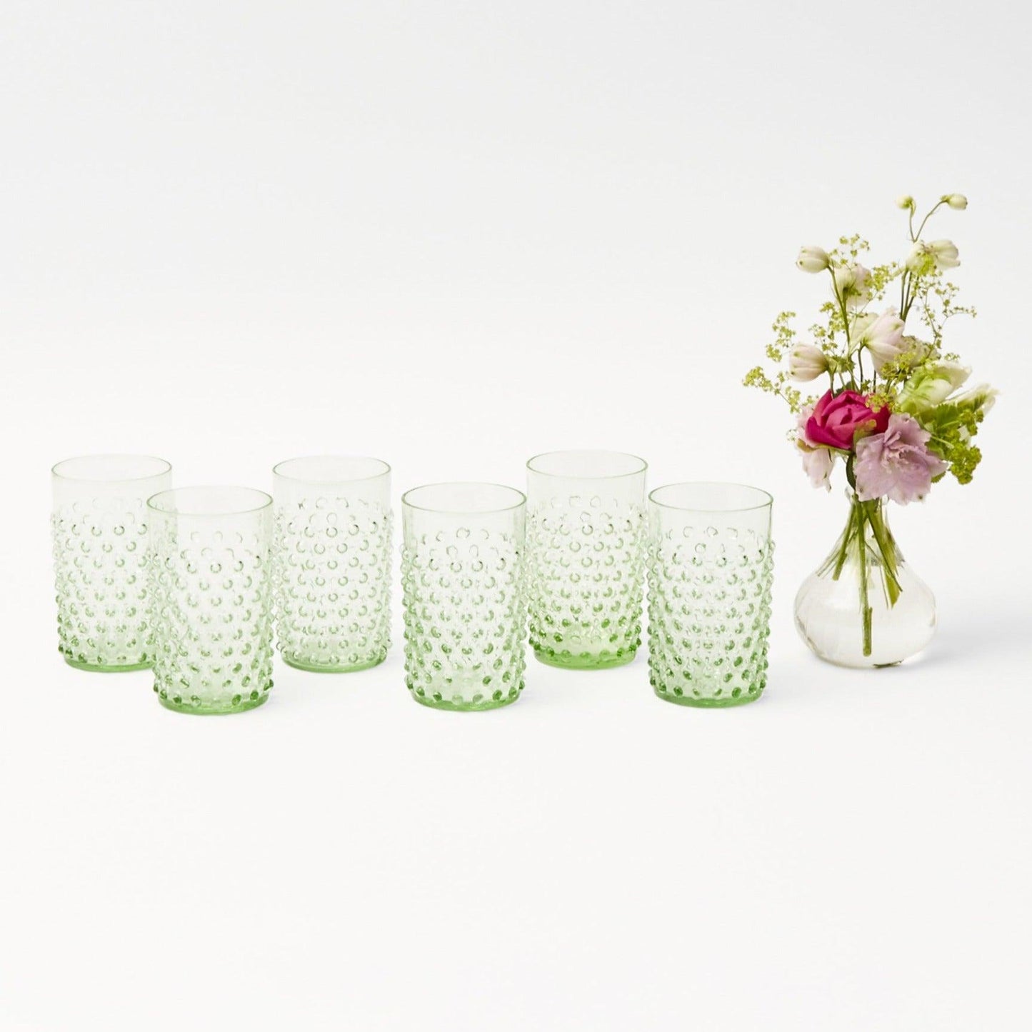 Emerald Hobnail Glasses (Set of 6)