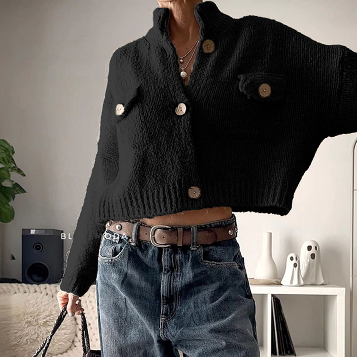 Women's Open-Front Knit Cardigan – Black, Gray & Apricot