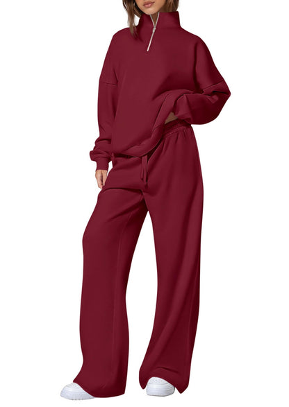 Women's Half-Zip Sweatshirt & Straight-Leg Pants Set – Matching Casual Loungewear